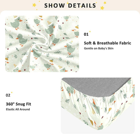 miaozhen 1 Pack 52x28 Cotton Baby Crib Sheets for Boys Girls Comfy Breathable Baby Green Playful Duck Toddler Mattress