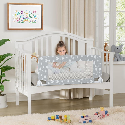 35.4" NUTIKAS Crib Rail Guard for Toddlers - Toddler Bed Rails Convertible Safety Side Protector Swing Down Mesh