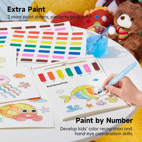 25 2 Set, Shuttle Art Paint with Water Coloring Book for Kids, Sea World Themed Pages with Brushes, Mess-Free