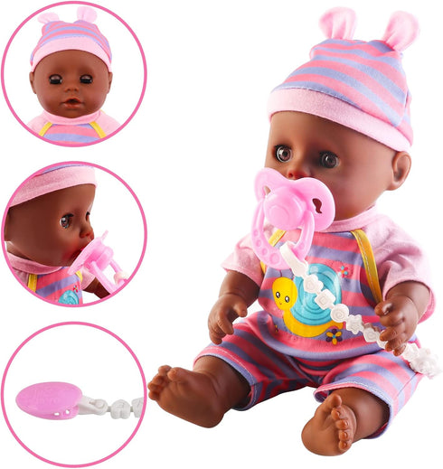 Set 21 Set deAO Black Baby Doll - Mobile, High Chair, Stroller & Feeding Accessories - Piece Play (Doll Included)