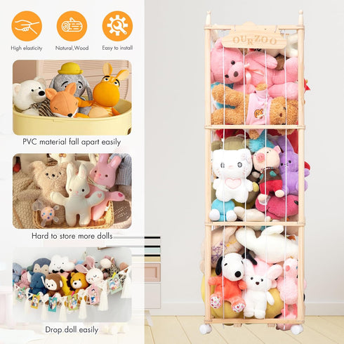 Nuoex Stuffed Animal Storage, Wooden Zoo Toy Storage Holder with Wheels, Extra Large Capacity Stuffed Animals Organizer