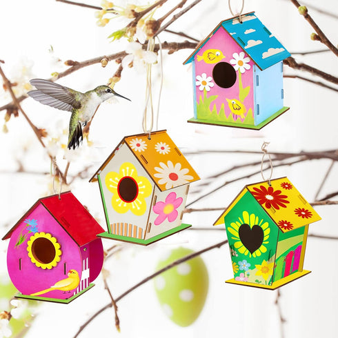 Coloch 6 Pack DIY Birdhouse Kits, Wooden Crafts for Children to Build and Paint, Includes Paints and Brushes