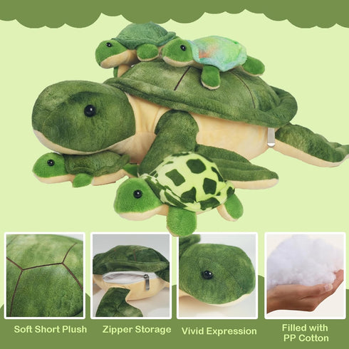 5 12" Mommy 4 PCS Sea Turtle Stuffed Animals with Babies, Stuffed Turtle Plush Toy with Babies Turtles Inside, Big