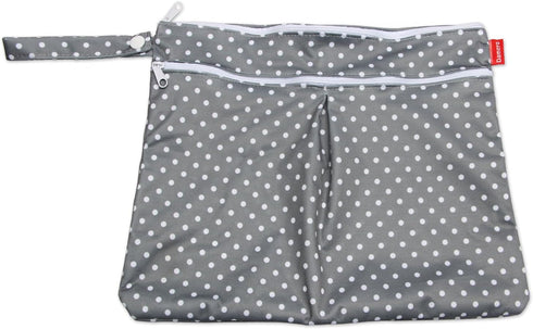 Damero 2pcs Wet and Dry Bag, Travel Bag with Handle for Cloth Diaper, Pumping Parts, Clothes, Gray Dots
