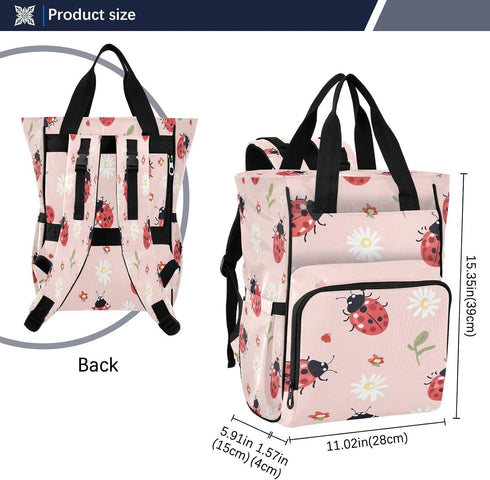 PaChyLuu Backpack Lady Bugs on Pink Diaper Bag Waterproof Travel Baby Bag with Stroller Straps Large Capacity Multi