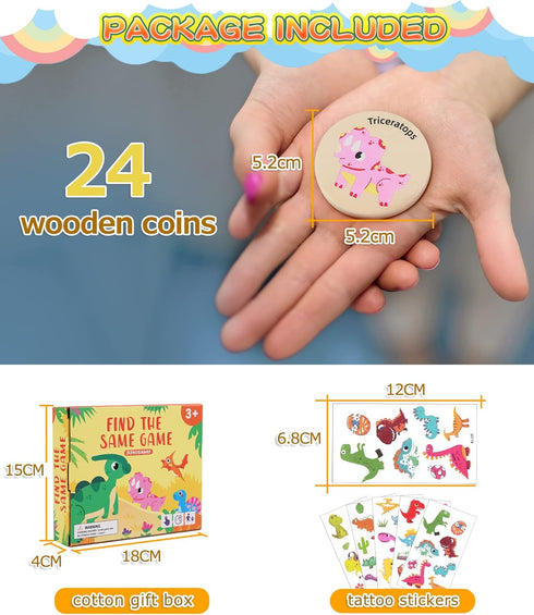 Wooden Match Memory Game for Kids, 24Pc Matching Cards with 5Pc Stickers, Educational Game for Pre-K Development