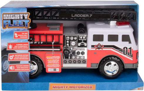 3+ Mighty Fleet Mighty Motorized Fire Ladder Truck Firetruck Toy w/Lights & Sounds, Motorized Ladder, Extending Ladder