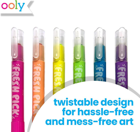 Set 6 Ooly Scented Neon Gel Crayons, of Twist Up Smooth Gliding Bright Colored Crayons, Highlighters for Notes, Crisp