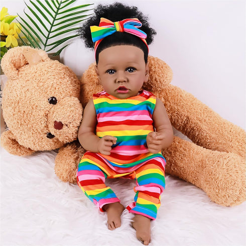 Lifelike Reborn Baby Dolls Black, 22 Inch Realistic American African Reborn Baby Doll Girl, Best Birthday Gift Set for