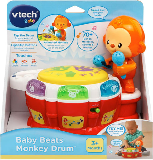 VTech Baby Beats Monkey Drum - Toy Drum with AAA Battery and Manual