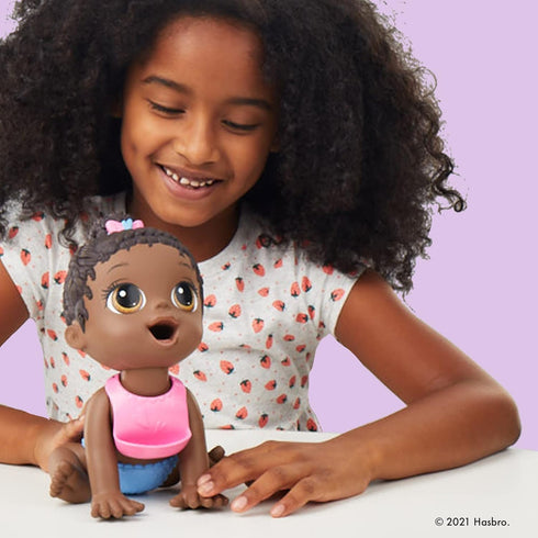 Baby Alive Lil Snacks Doll, Snack-Themed 8-Inch Baby Doll, Snack Box Mold, Toy for Kids 3+, Black Hair