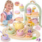 Lonico Wooden Tea Party Set for Little Girls Toddler Tea Set with