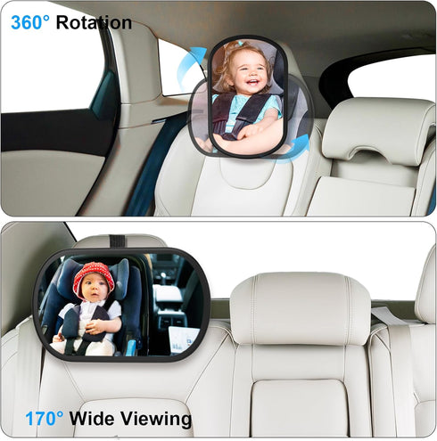 360Rotation, Baby Car Mirror, Safety Car Seat Mirror for Rear Facing Infant, Clear Wide View, Easily Observe the Baby