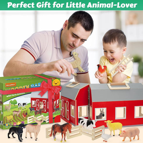 Farm Animals Toys for 3+ Year Old Toddlers, Big Wooden Barn Farm Playset with Figures, Educational Learning Toys, Ideal