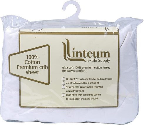 Linteum 100% Cotton Jersey Knit Fitted Crib Sheet Fits Standard 28x52 Mattress