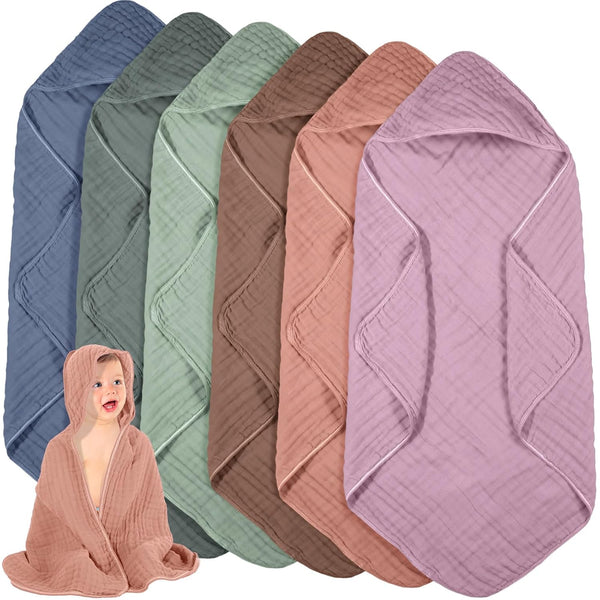 Peryiter 6 Pcs Muslin Hooded Baby Towels 32 x 32 Inch Cotton
