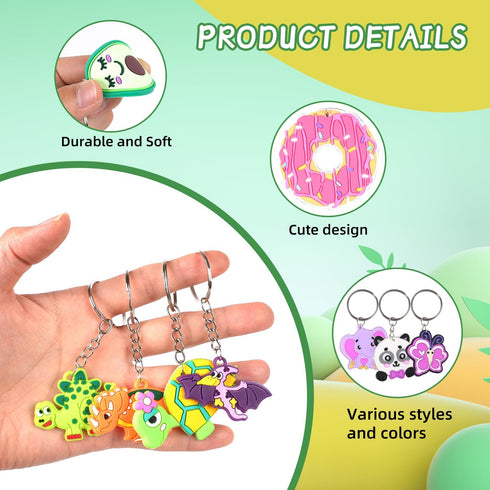65 PCS Cute Keychain for Kids Party Favors, Video Game, Animal, Mermaid, Dinosaur, Birthday Party Supplies