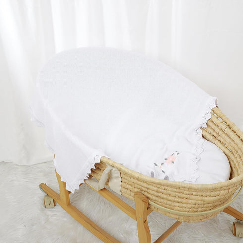 100% 40"x30" LAWKUL Baby Blanket Traceable Cotton Knit Receiving Blankets Soft Swaddle for Newbron Boy Girls White