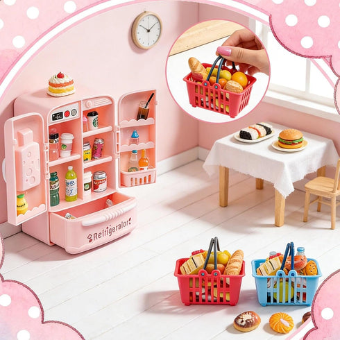 WEHOO 164Pcs Mini Shopping Cart Basket Miniature Food Drink Toy Supermarket Metal Handcart Trolley DollHouse Store