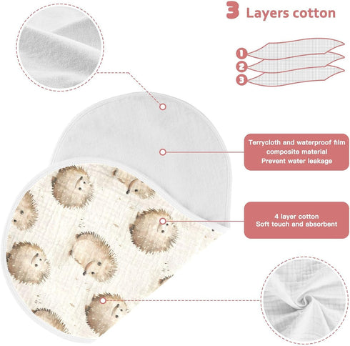 Set 2, 22 11 Inch Muslin Baby Burp Cloths of Soft Absorbent Animal Hedgehog Cute Muslin Washcloths, Bibs, Face Towel