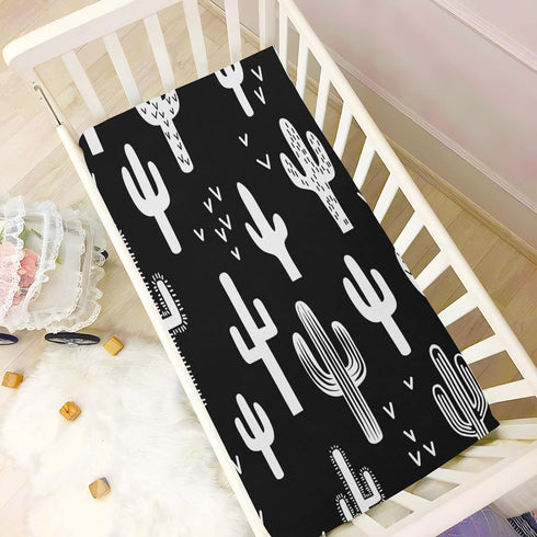 Black and White Cactus Crib Sheets, Stretchy Fitted for Boys Girls, Unisex Cozy Baby Crib Sheet 28 x 52 x 9 Inches