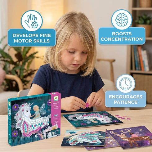 6+ DJECO LGA Enchanted World Mosaic Kit - Create Your Own Spark w/Glitter & Rhinestones for Home - Fun & Creative