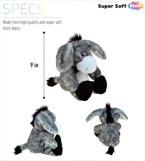 DolliBu Plush Donkey Stuffed Animal - Soft Plush Huggable Grey Donkey Toy, 9 Inches