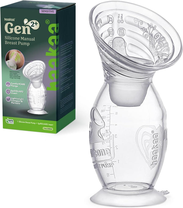 haakaa Gen.2 Plus Upgraded Manual Breast Pump, 5oz/150ml Multi-Ring ComfortCARE Sensitive Silicone