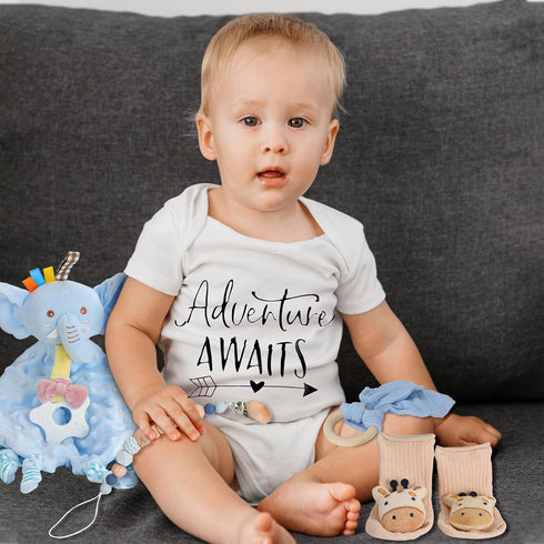 Set Set Newborn Baby Boy Gift Basket for Boy, Welcome Home Gift with Swaddle Blanket, Clothes, Baby Essentials, Baby