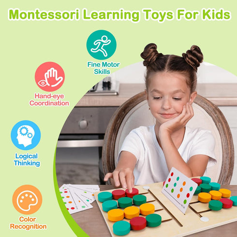 AugToy Montessori Color Matching Learning Toys – Sliding Puzzle for Kids Age 3-7 – Educational Wooden Toddler Travel