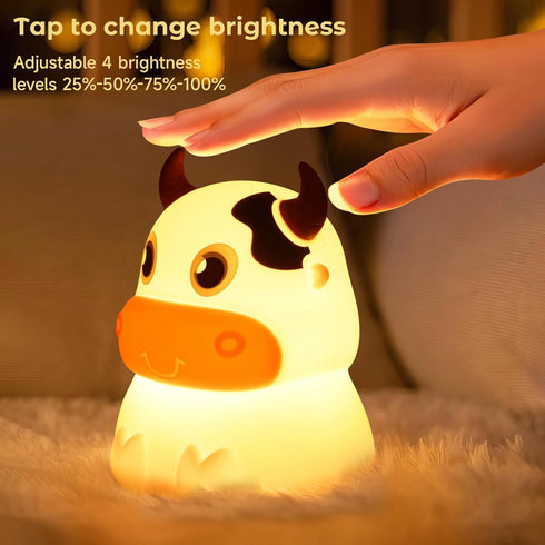 AVEKI Night Light for Kids, Portable Tap Control Silicone Cow LED Lamp, 7 Colors Mode for Nursery Bedroom