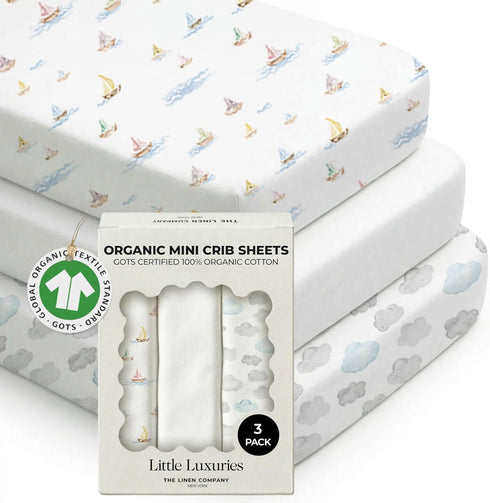 100% Organic Cotton Baby Crib Sheets (3-Pack) GOTS Certified, Soft Fitted Sheets