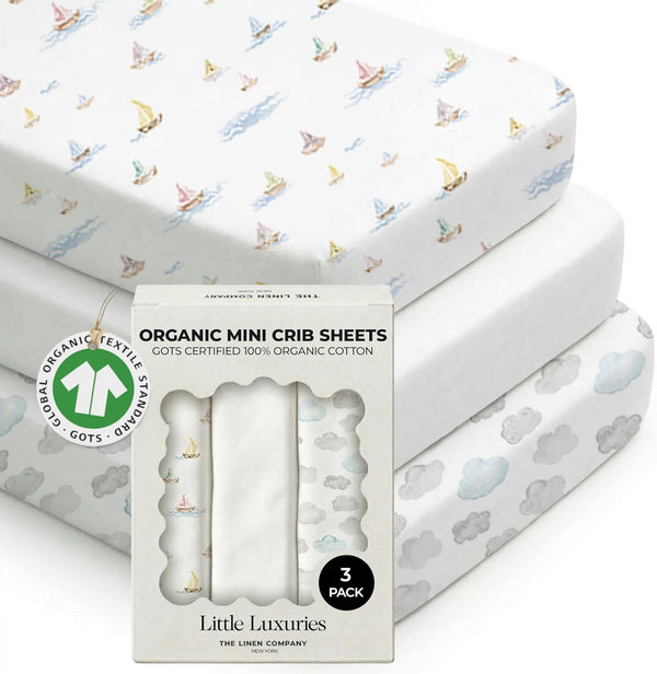 100% Organic Cotton Baby Crib Sheets (3-Pack) GOTS Certified, Soft Fitted Sheets