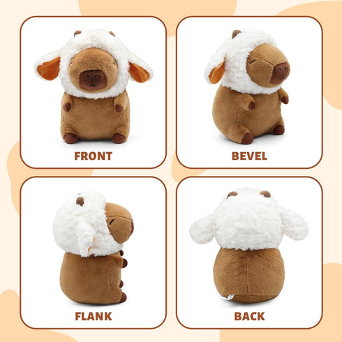 14 inch Capybara Plush, Cute Capybara Plush Toy Wear Removable Lamb Hat, Kawaii Soft Capybara Plushie Pillow, Capybara