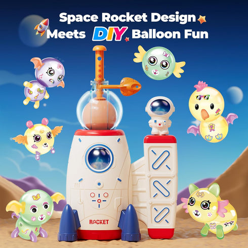 PINSHILE 3+ DIY Space Magic Balloon Craft Kit, Sticker Decorated Balloons Toy for Kids, Rocket Air Pump Fun