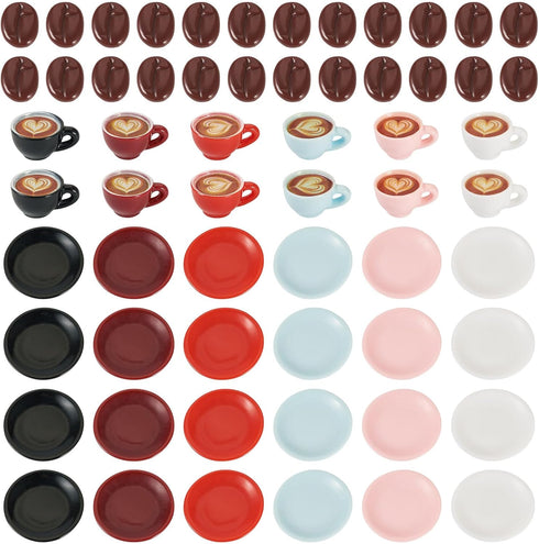 84Pcs 15-30mm Cheriswelry Miniature Coffee Mugs Resin Coffee Beans Cups Miniature Ornaments Food Kitchen Dollhouse