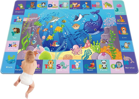 Kids Play Rug, Animals Print Baby Mat for Floor, Non-Toxic Soft Crawling Mat, Nursery Rugs (Blue, 47.2X31.5 INCH)