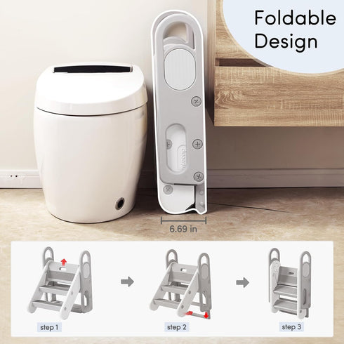 Mloong Counter Kids Step Stool Foldable for Bathroom Sink, Easy Folding Non-Slip Bathroom Stool Toilet Potty Training