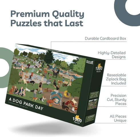 Theo's Puzzles 1000 Piece Puzzle for Adults, Dog Park Puzzles - Smooth Edged, High Resolution, Matte Finished Jigsaw