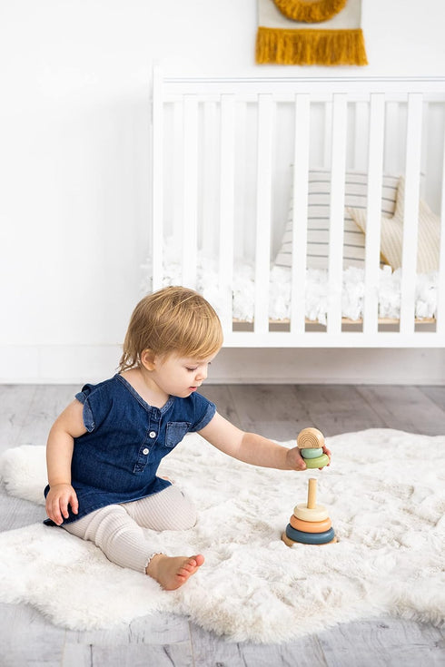 Pearhead Wooden Stacking Rainbow Toy, Montessori Toy for Baby and Toddler Ages 12+ Months, Interactive Stackable Rings