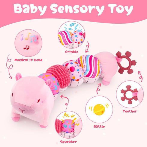 FVNPIHAM 0-12 Tummy Baby Toys Months, Infant Musical Caterpillar Baby Stuffed Animals with Crinkle, Rattle, Squeaker