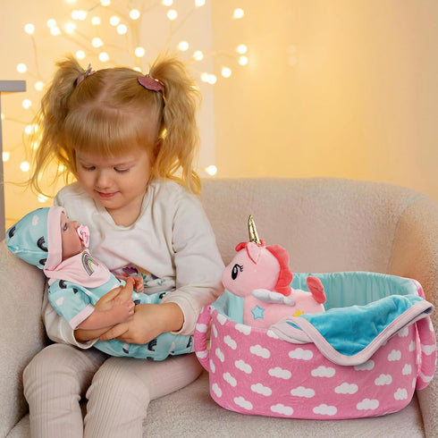 BABESIDE 8 Pcs Reborn Baby Doll Clothes - Includes Bassinet for 17-22 Inch Dolls, Baby Doll Accessories Set