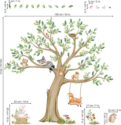 Wondever Kids Large Animal Tree Wall Stickers - Fox & Owl Design