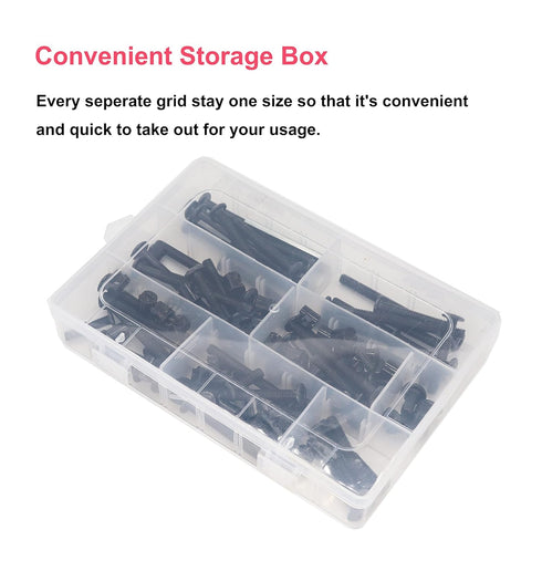 cSeao 100pcs M6 20/30/40/50/60/70/80mm Baby Bed Crib Screws Black Hex Socket Cap Barrel Screws to Build Crib Furniture