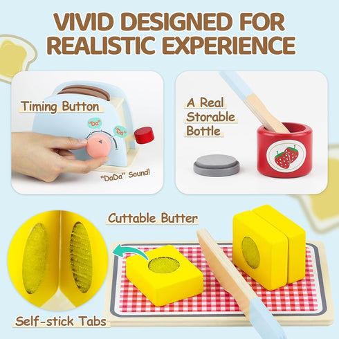 1-3 1 2 3, 2-4 Airlab Play Kitchen Accessories Toddlers Wooden Pop-up Toaster Toy Play Food Kids Age Bread, Butter