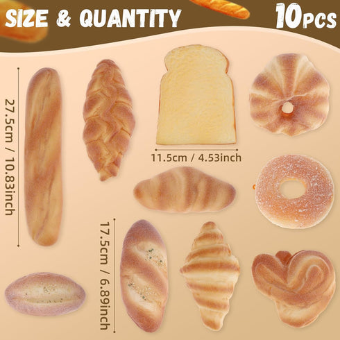 10 Set Gresorth PCS Fake Bread Artificial Loaf Decoration Lifelike Croissant Donut Cake Slice Platter Ornament