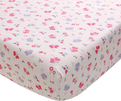 Generic -3 Pack- 28x52 Inches, Floral Butterfly Crib Fitted Sheet for Girls Pink,Floral Baby Sheets for Standard Crib