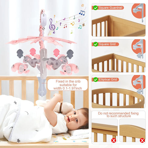 3 12 Upgraded Blublu Park Musical Crib Mobile for Girls, Baby Mobile with Hanging Rotating Toys Woodland Nursery Decor