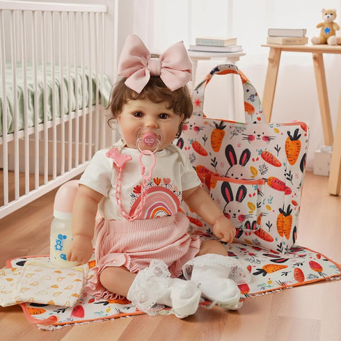 7 Set 17-22 Inch Set, BABESIDE Pcs Reborn Doll Accessories for Dolls, Feeding and Care Including Diaper Bag, Great