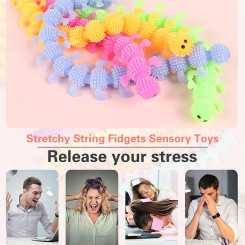 12 Pack Stretchy Fidget Toy, Colorful Sensory Strings for Kids and Adults Stress Relief Gift